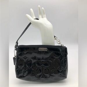 COACH Wristlet black patent leather embossed clutch